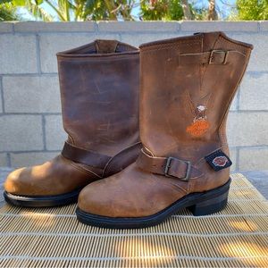 Harley Davidson, Brown Leather Motor Boots with Buckle, Size: 6M
